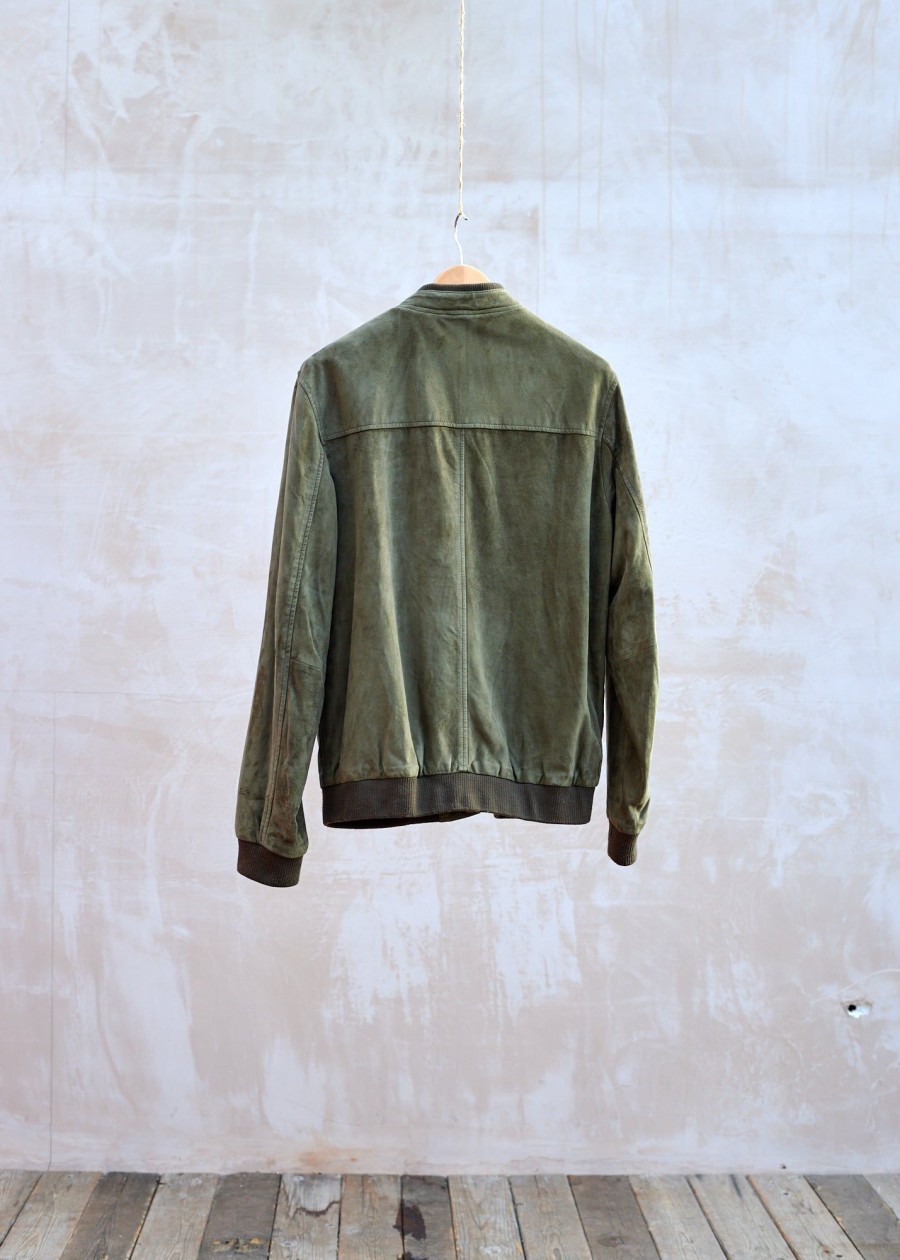 Clothing Kenny Ryder Pre-Loved Menswear | 7 For All Mankind Olive Green Real Suede Bomber Jacket - L