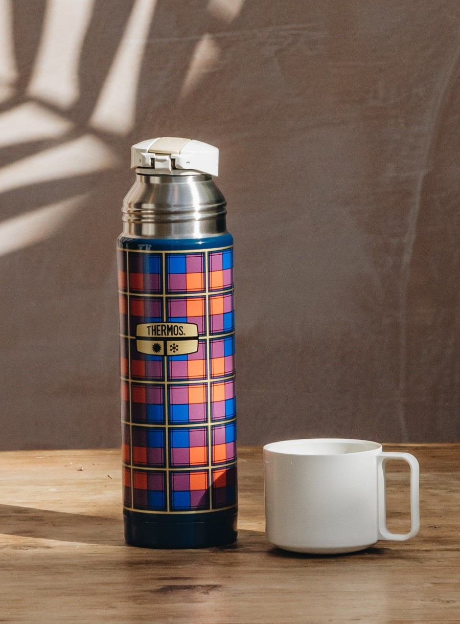 Outdoor Living Thermos Drinkware | Thermos Revival Stainless Steel Flask Blue Plaid 500Ml