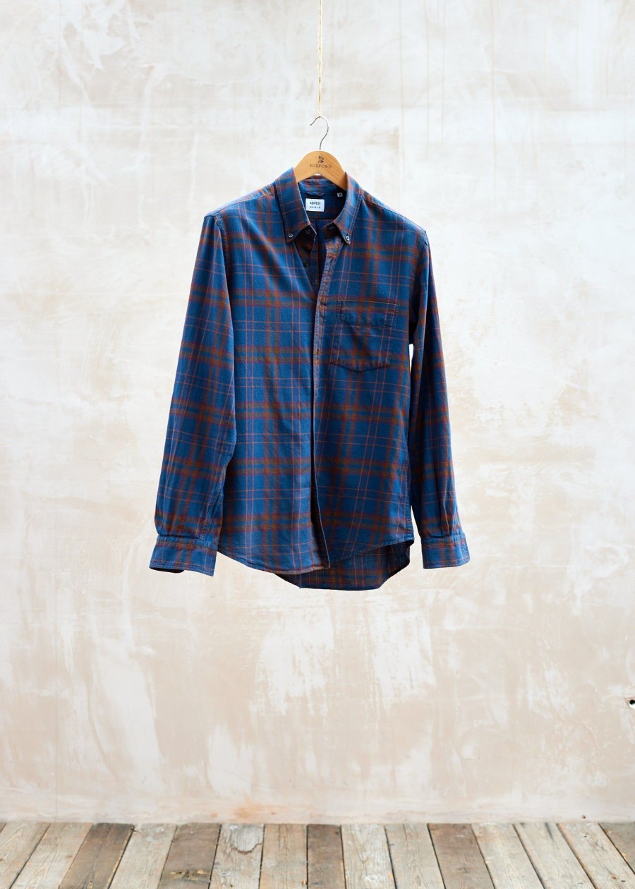 Clothing Kenny Ryder Pre-Loved Menswear | Aspesi Navy & Red Checked Cotton Flannel Shirt - M