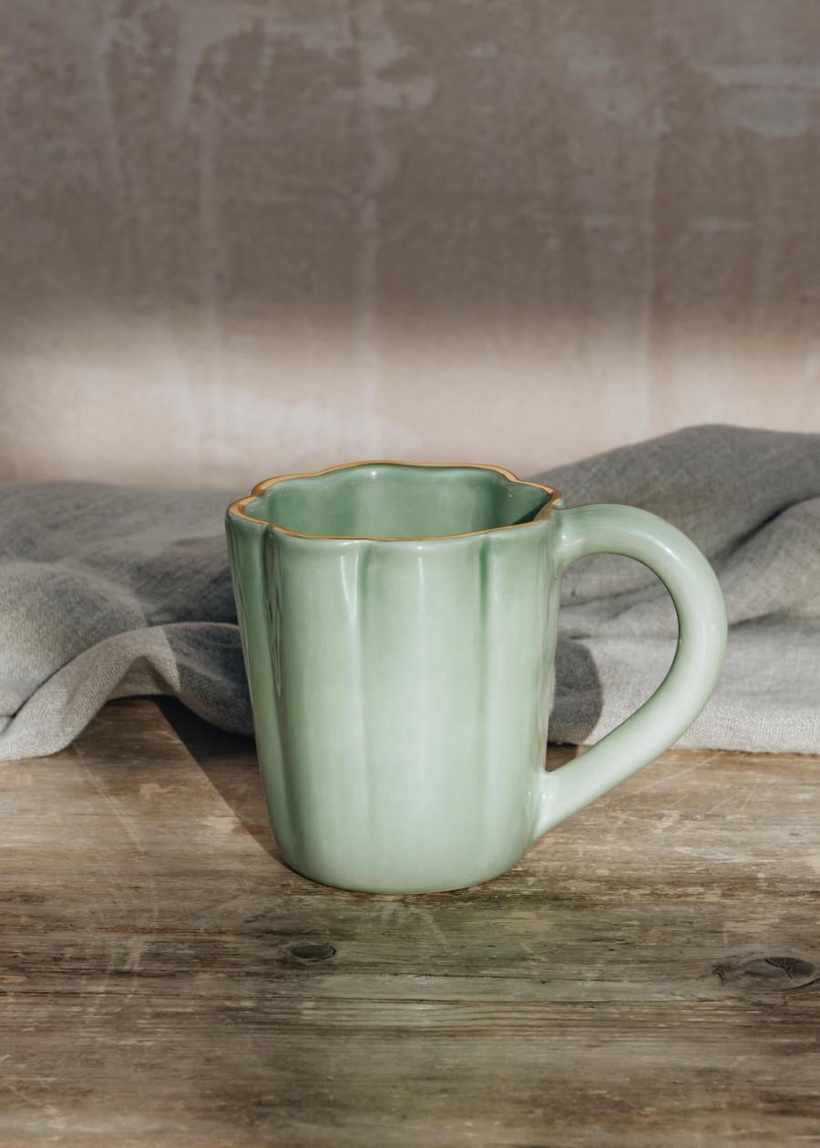 Interiors Chabi Chic Dining | Shellfish Almond Green And Gold Ceramic Mug