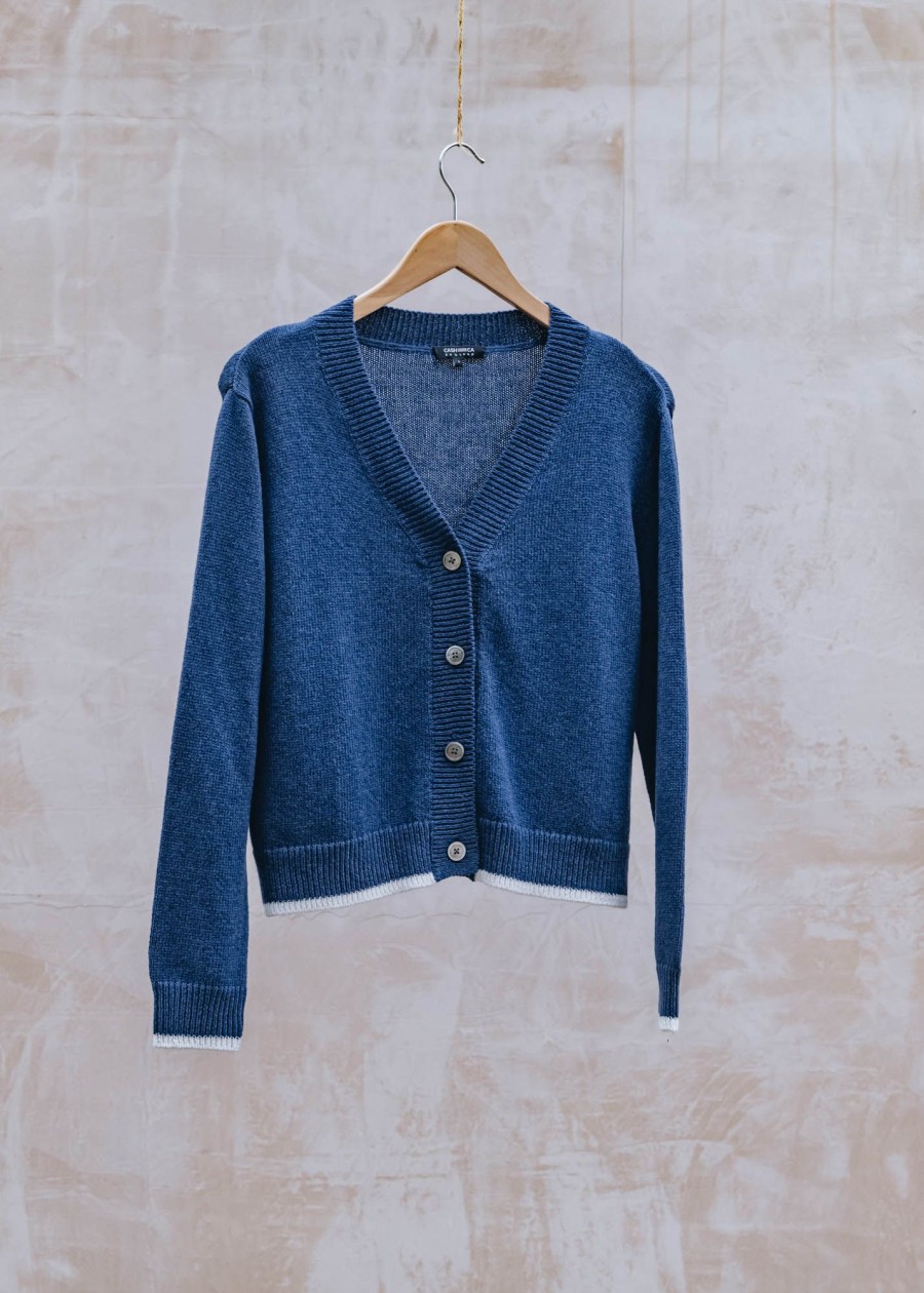 Clothing Cash-Ca Knitwear | Cash-Ca V-Neck Cardigan In White And Indigo