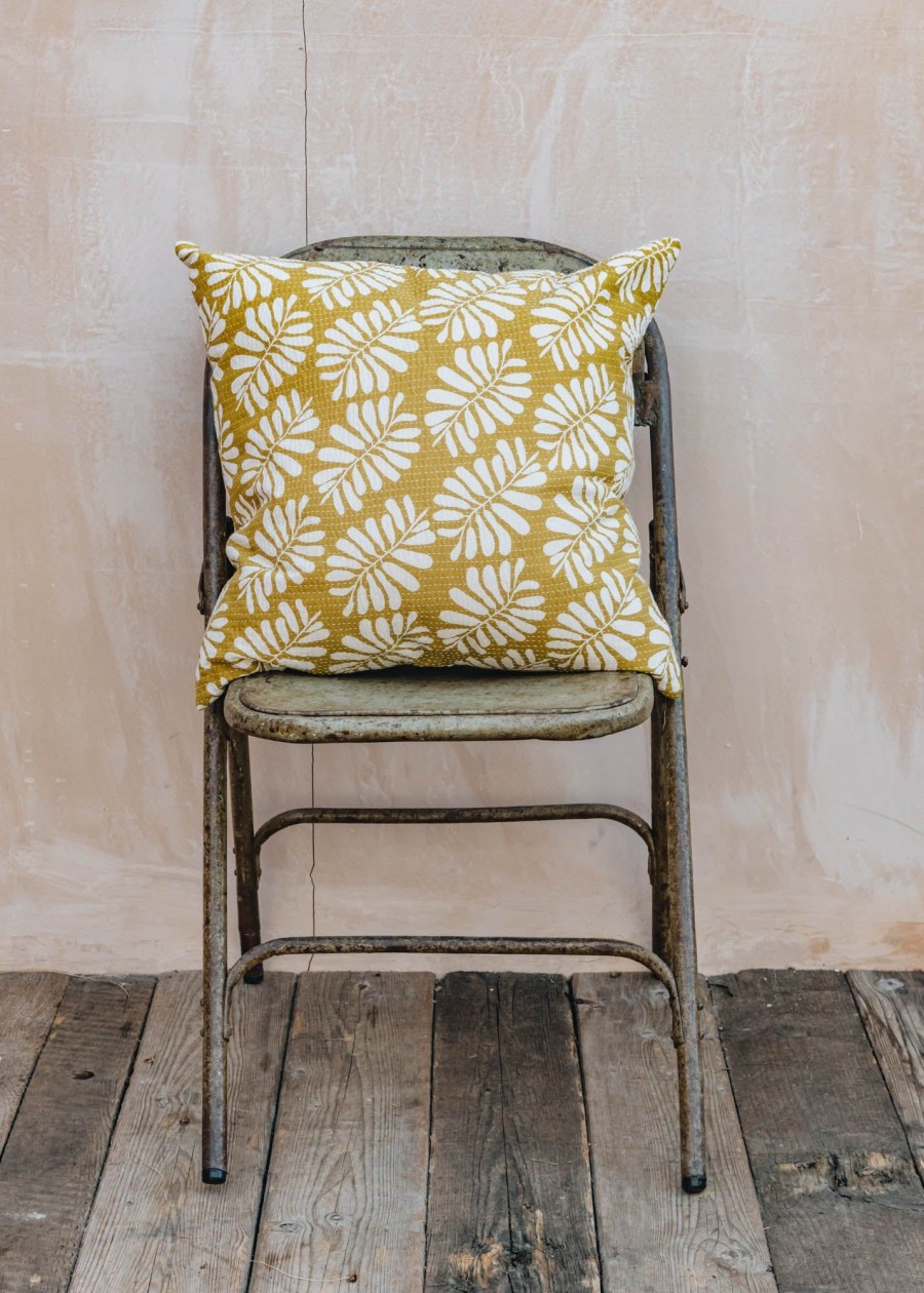 Interiors AfroArt Cushions | A World Of Craft Leaf Cushion In Mustard And White