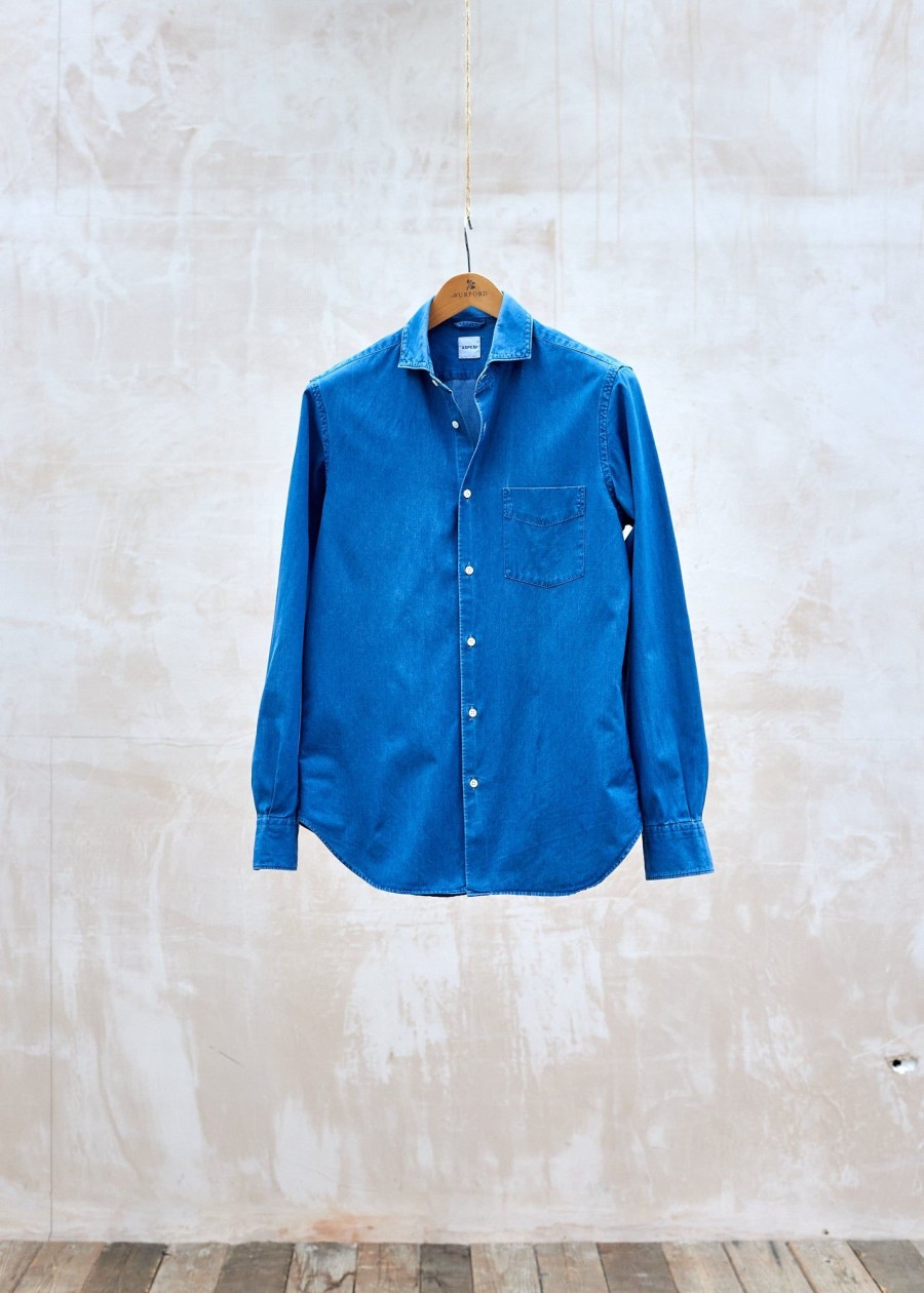 Clothing Kenny Ryder Pre-Loved Menswear | Aspesi Mid-Blue 100% Cotton Denim Shirt - L