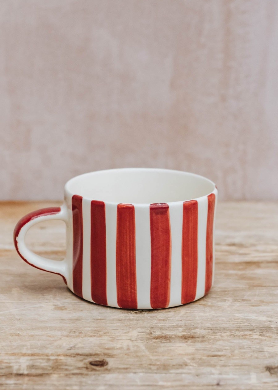 Interiors Musango Pottery Dining | Musango Candy Stripe Mug In Paprika