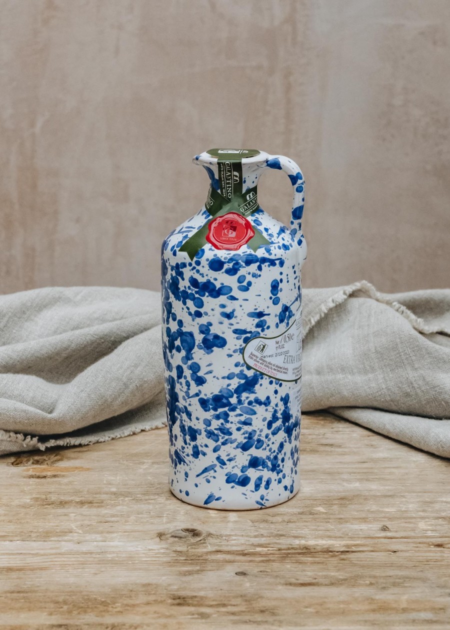 Food & Drink Galantino Oils & Vinegars | Galantino Extra Virgin Olive Oil In Blue Splattered Terracotta Pouring Bottle