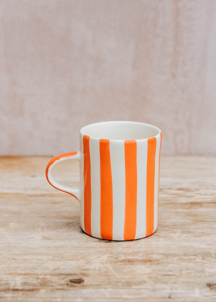 Interiors Musango Pottery Dining | Musango Demi Candy Stripe Mug In Tangerine