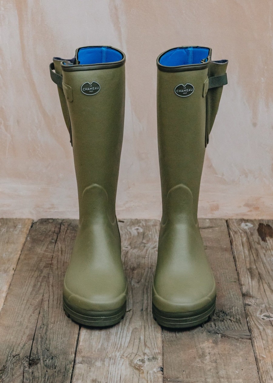 Clothing Le Chameau Footwear | Le Chameau Mens Vierzonord Green Neoprene Lined Wellington Boots