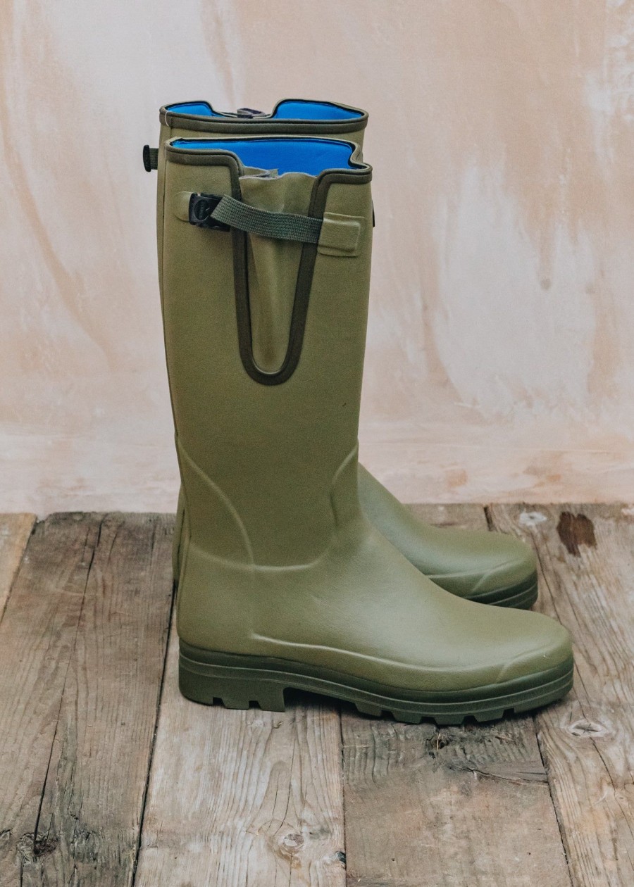 Clothing Le Chameau Footwear | Le Chameau Mens Vierzonord Green Neoprene Lined Wellington Boots