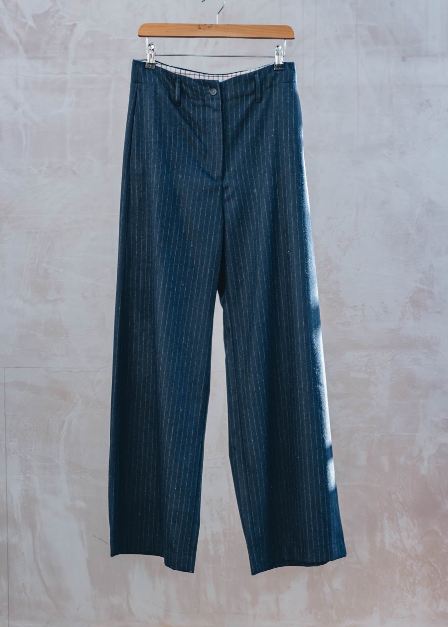 Clothing Diega Trousers & Skirts | Pometo Trousers In Navy Pinstripe