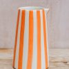 Interiors Musango Pottery Dining | Musango Candy Stripe Pitcher In Tangerine