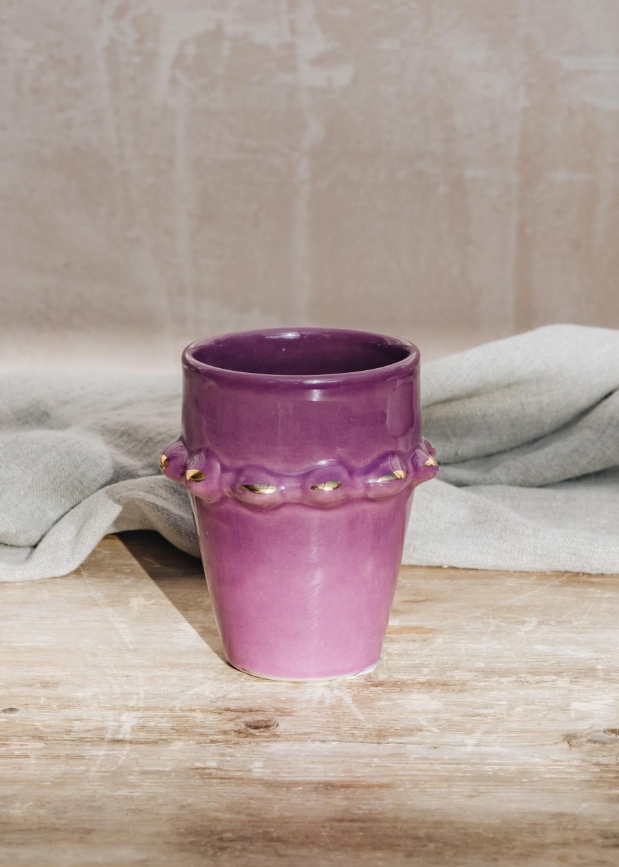 Interiors Chabi Chic Dining | Large Beldi Tazza Lilac And Gold Ceramic Cup