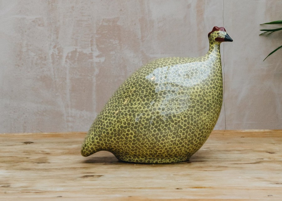 Interiors Sarl Caillard Deco Decorative | Large Ceramic Guinea Fowl In Grey Spotted Yellow