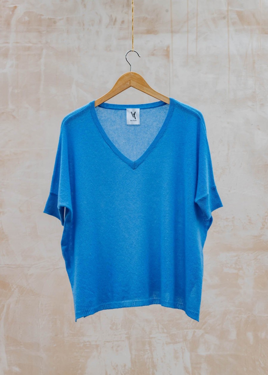 Clothing Van Kukil Tops | Van Kukil Katij V-Neck Jumper In Mountain Blue