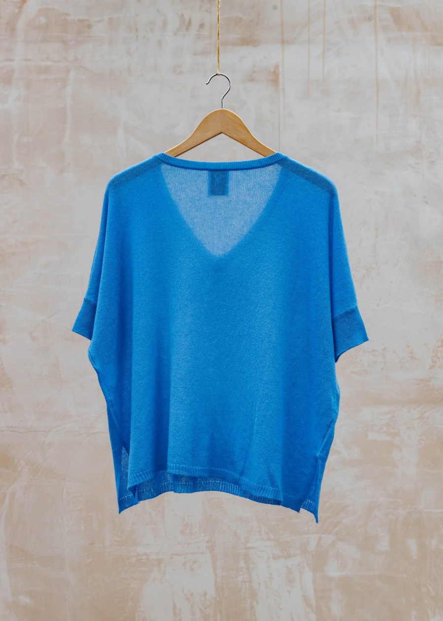 Clothing Van Kukil Tops | Van Kukil Katij V-Neck Jumper In Mountain Blue