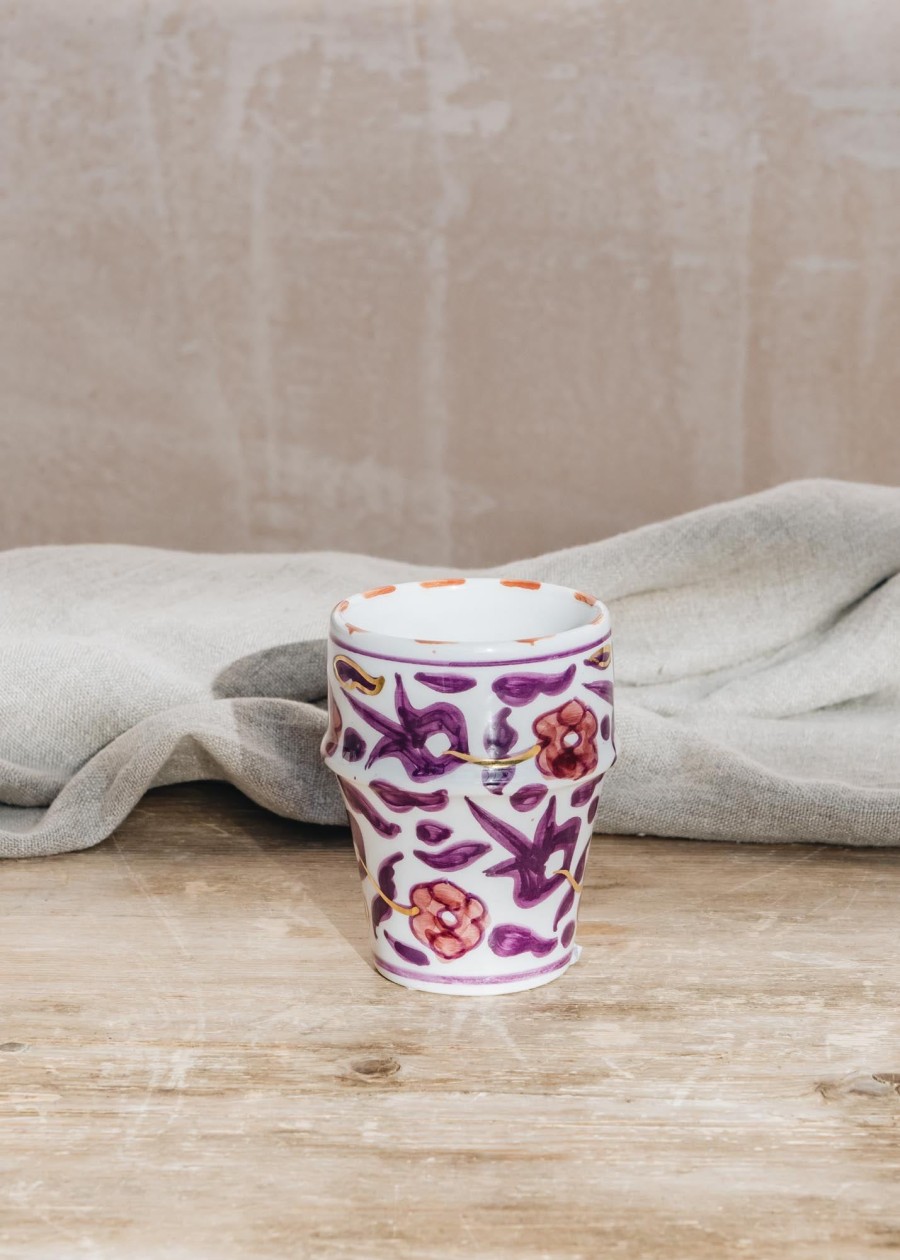 Interiors Chabi Chic Dining | Small Beldi Flower Lilac And Aubergine Ceramic Cup Mm