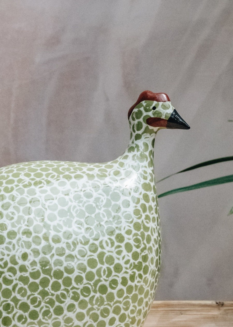 Interiors Sarl Caillard Deco Decorative | Small Ceramic Guinea Fowl In Green Splashes Spotted White