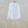 Clothing Kenny Ryder Pre-Loved Menswear | Dunhill White Linen Collarless Shirt W Pique Back - S/M