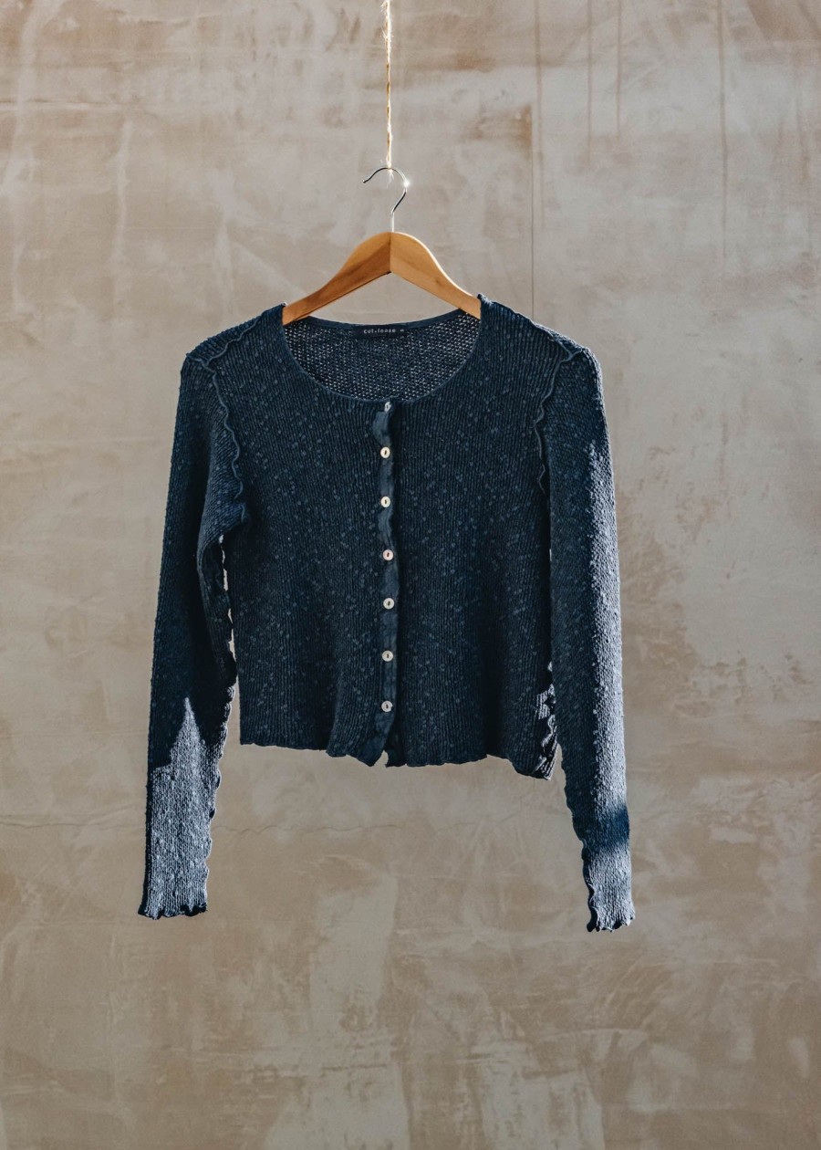 Clothing Cut Loose Knitwear | Cut Loose Cropped Slubby Cardigan In Nightsky