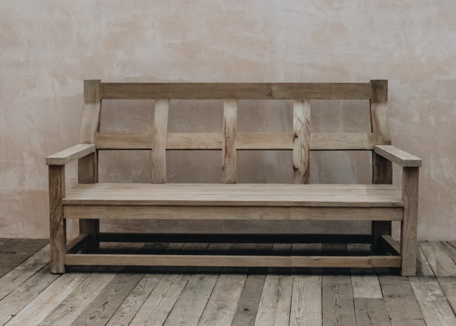 Outdoor Living Gommaire Benches & Cocoons | Gustave Small Teak Bench In Natural Grey